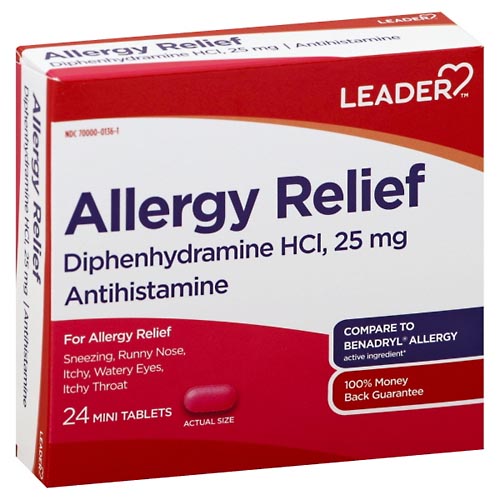 Image for Leader Allergy Relief, 25 mg, Mini Tablets,24ea from THE PRESCRIPTION PLACE