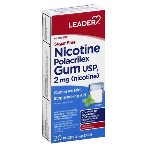 Image for Leader Nicotine Gum, Sugar Free, 2 mg, Stop Smoking Aid, Coated Ice Mint,20ea from THE PRESCRIPTION PLACE
