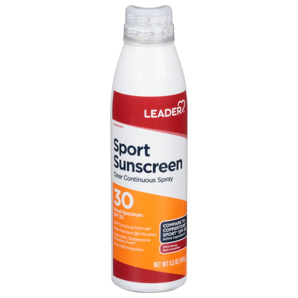 Image for Leader Sport Sunscreen, Clear Continuous Spray, Broad Spectrum SPF 30,5.5oz from THE PRESCRIPTION PLACE